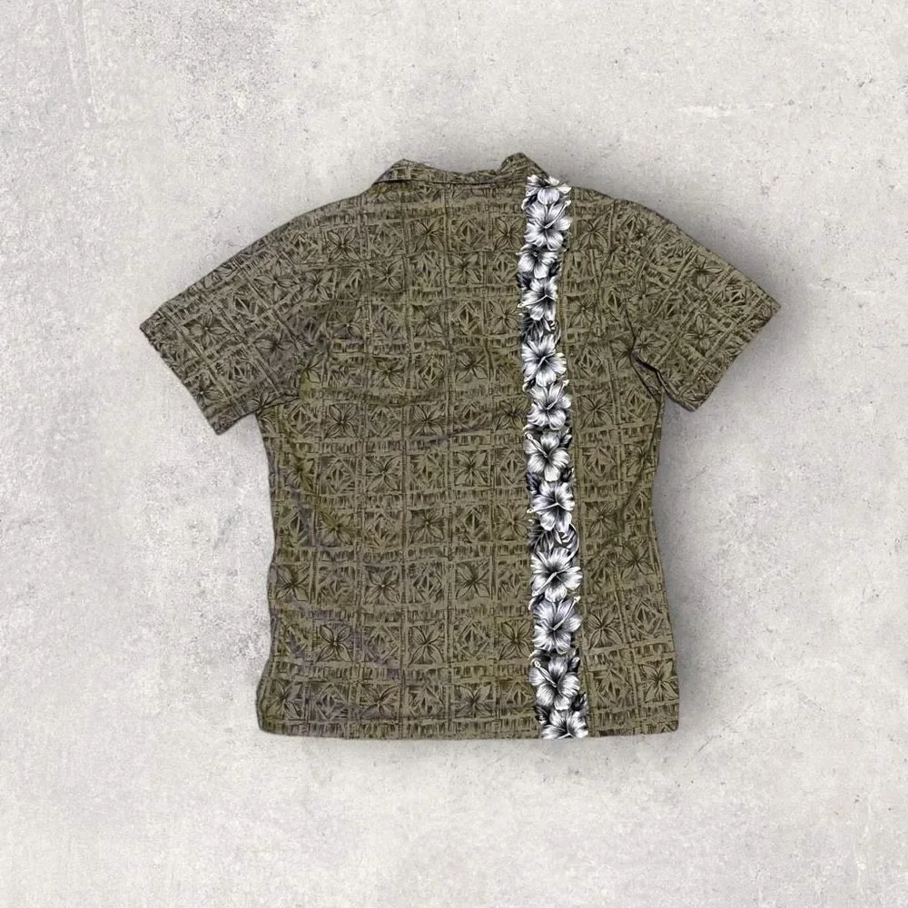 Hawaii Blues Green Floral Hawaiian T-Shirt with White Flower Stripe Men’s Large - Picture 3 of 3